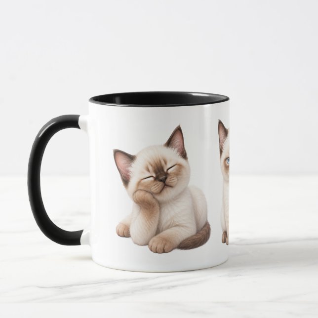 Funny Siamese Cat Expressions Coffee Mug (Left)