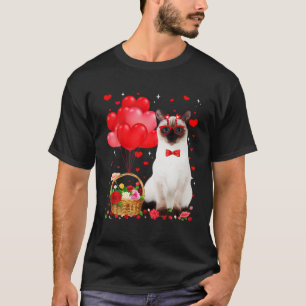 Funny Siamese Cat Heart Valentine Cat Lover T-Shirt