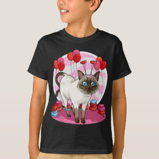 Funny Siamese Cat Heart Valentine Day Gift  T-Shirt