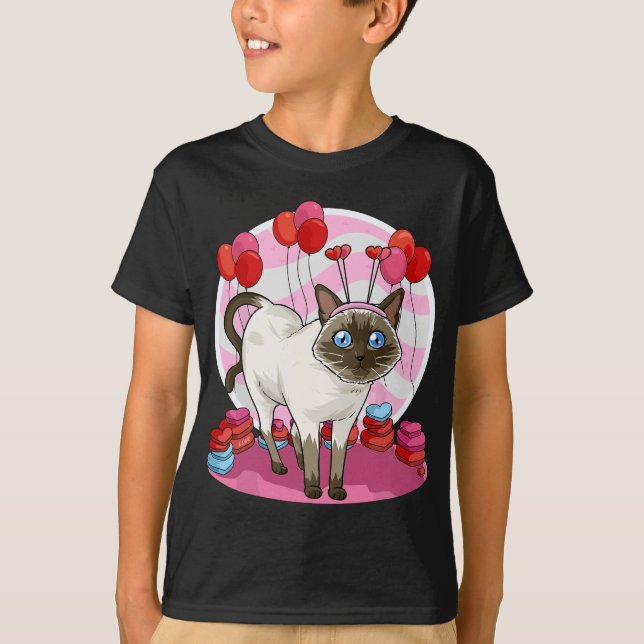 Funny Siamese Cat Heart Valentine Day Gift  T-Shirt (Front)