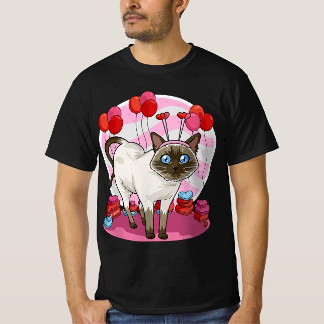 Funny Siamese Cat Heart Valentine Day Gift  T-Shirt (Front)