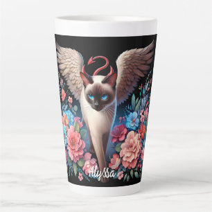 Funny Siamese Demon and Angel Cat Latte Mug