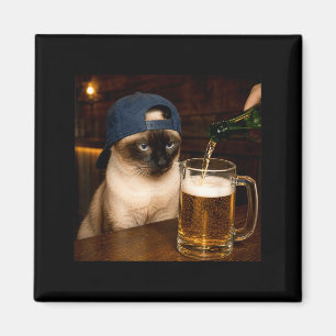 Funny Siamese Drinking Beer Cat Meme Magnet