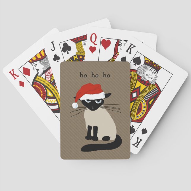 Funny Siamese Santa Cat with Custom Text Playing Cards (Back)
