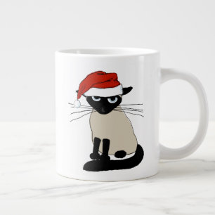 Funny Siamese Santa Claws Christmas Cat Large Coffee Mug