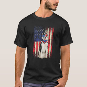 Funny Siberian Husky American Flag 4th Of July Pat T-Shirt
