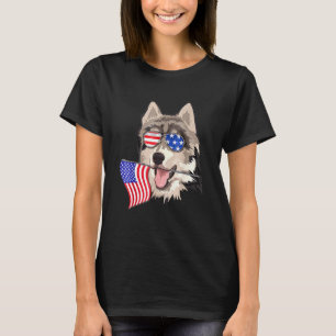Funny Siberian Husky American Flag Patriotic Siber T-Shirt