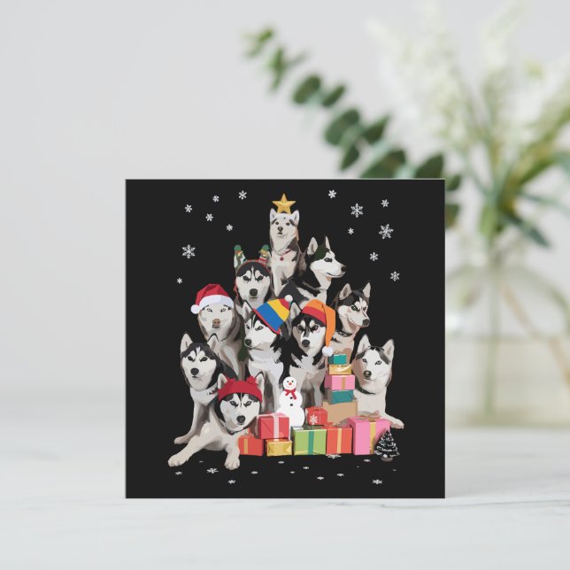 Funny Siberian Husky Christmas Tree Pet Dog Lover  Holiday Card (Standing Front)