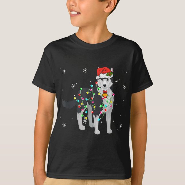 Funny Siberian Husky Dog Christmas Lights Puppy Do T-Shirt (Front)
