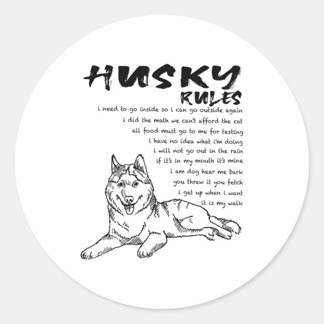 Funny Siberian Husky Dog Hand Drawn Art Men Women  Classic Round Sticker (Front)