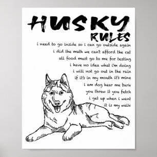Funny Siberian Husky Dog Hand Drawn Art Men Women  Poster