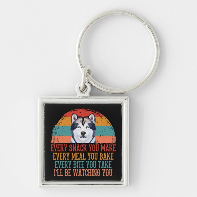 Funny Siberian Husky Dog Key Ring (Front)