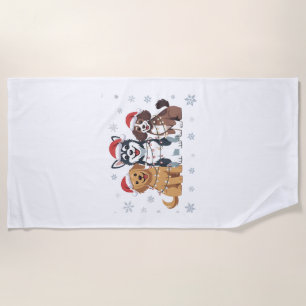 Funny Siberian Husky Dog Lover Christmas Tree Beach Towel