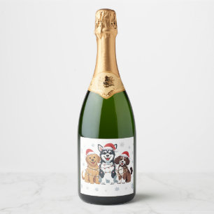 Funny Siberian Husky Dog Lover Christmas Tree   Sparkling Wine Label