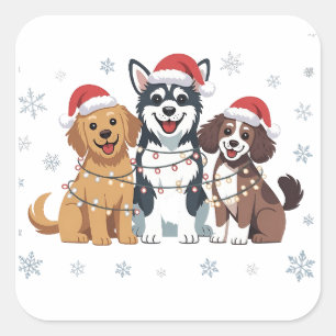 Funny Siberian Husky Dog Lover Christmas Tree Square Sticker