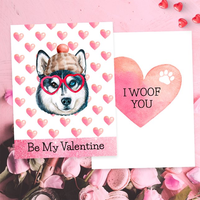 Funny Siberian Husky I Woof You Dog Valentines Day Holiday Card (Creator Uploaded)