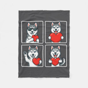 Funny Siberian Husky Photobooth Dog Lover Valentin Fleece Blanket