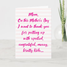 Funny Sibling Diss Mothers Day Card