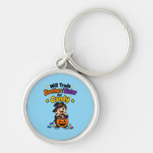 Funny Sibling Halloween Will Trade Brother Sister  Key Ring