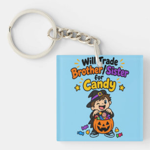 Funny Sibling Halloween Will Trade Brother Sister  Key Ring