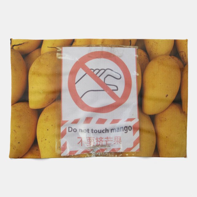 Funny Sign 'Do not touch mango' Tea Towel (Horizontal)