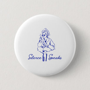 Funny Silence Speaks 67 Minimal Line Art Coffee Ca 6 Cm Round Badge