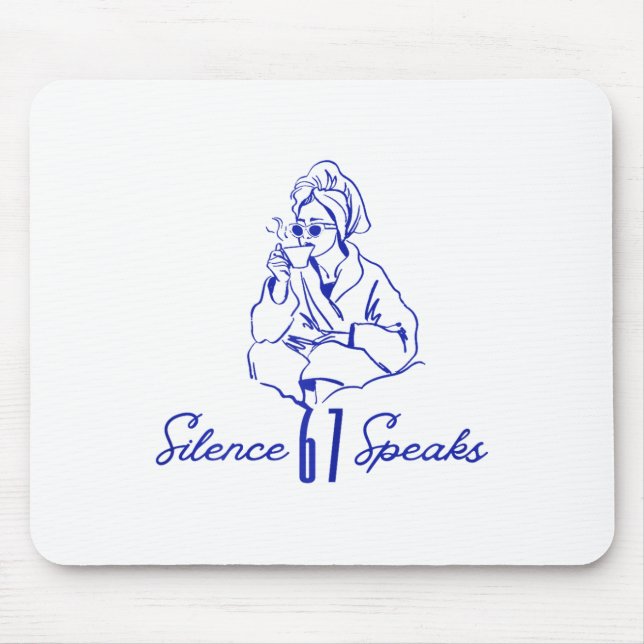 Funny Silence Speaks 67 Minimal Line Art Coffee Ca Mouse Pad (Front)