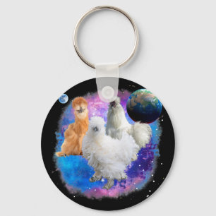 Funny Silkie Chickens In The Galaxy, Silkie Chicke Key Ring