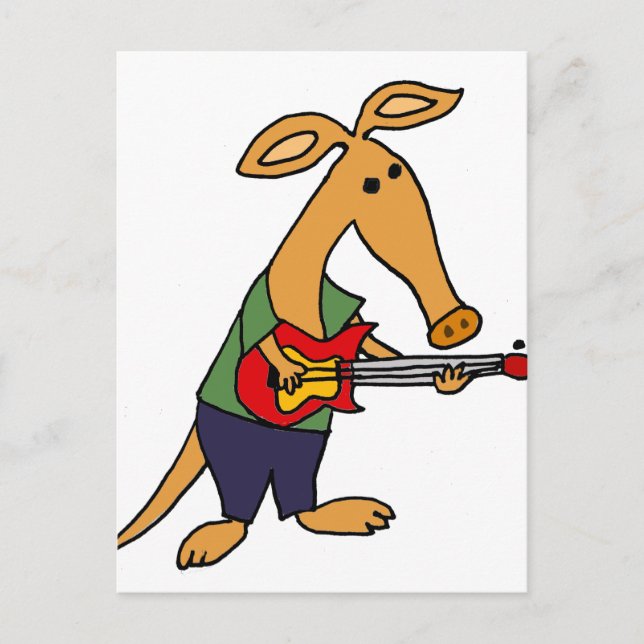 Funny Silly Aardvark Playing Electric Guitar Postcard (Front)