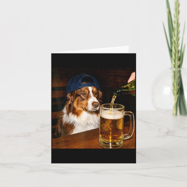 Funny Silly Australian Shepherd Drinking Beer Dog Card (Front)