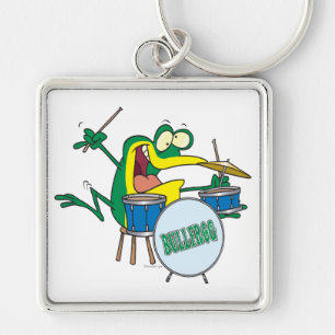 funny silly cartoon frog drummer cartoon key ring