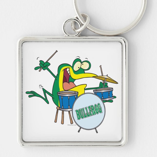 funny silly cartoon frog drummer cartoon key ring (Front)