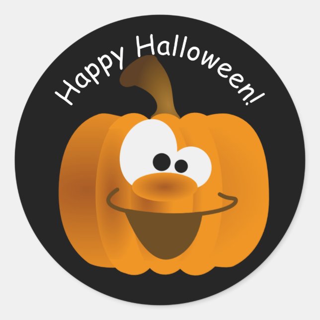 Funny Silly Emoji Halloween Pumpkin Classic Round Sticker (Front)