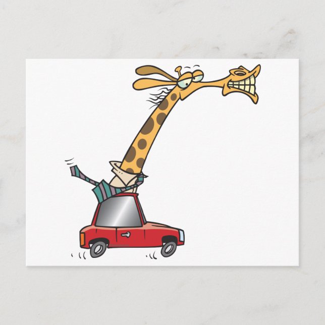 funny silly giraffe in a car commuting postcard (Front)