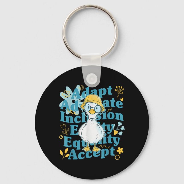 Funny Silly Goose Autism Awareness Accept Adapt Key Ring (Front)