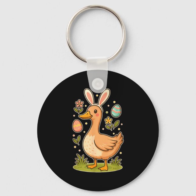 Funny Silly Goose Bunny Rabbit Eggs Happy Easter  Key Ring (Front)