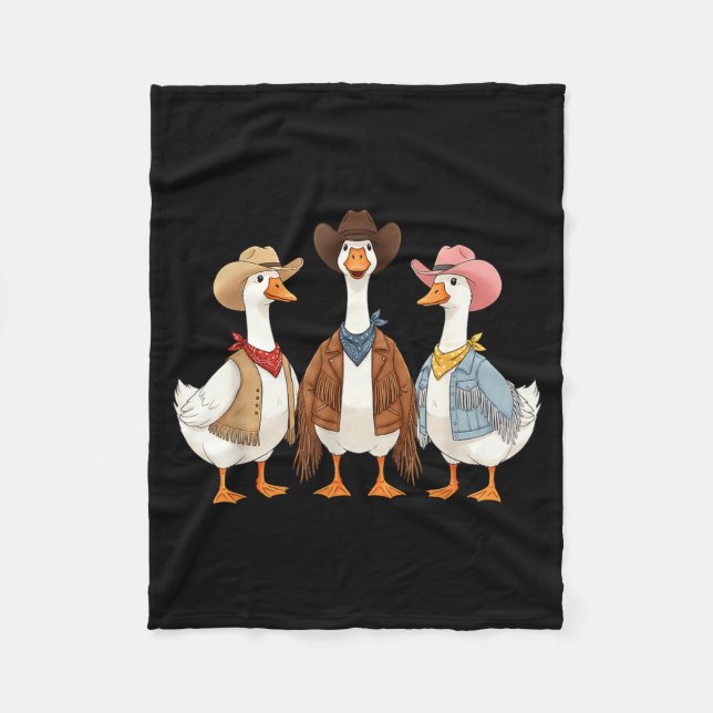 Funny Silly Goose Cowboy Western Cowgirl Goose Hum Fleece Blanket (Front)