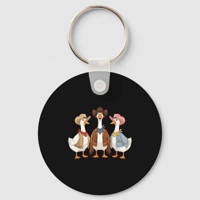 Funny Silly Goose Cowboy Western Cowgirl Goose Hum Key Ring (Front)