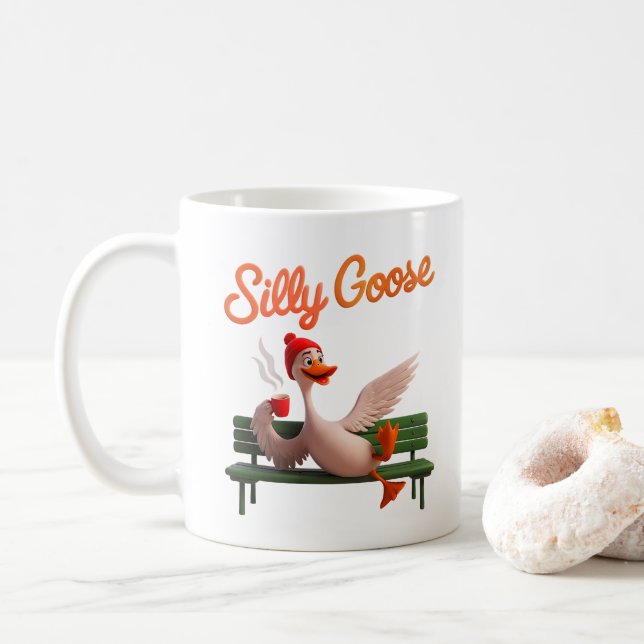 Funny Silly Goose Cute Goose Meme Goose Coffee Mug (With Donut)