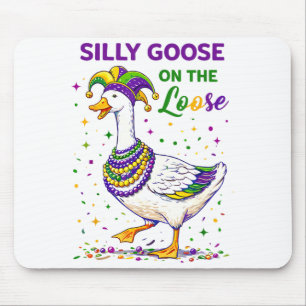 Funny Silly Goose Mardi Gras Mouse Pad