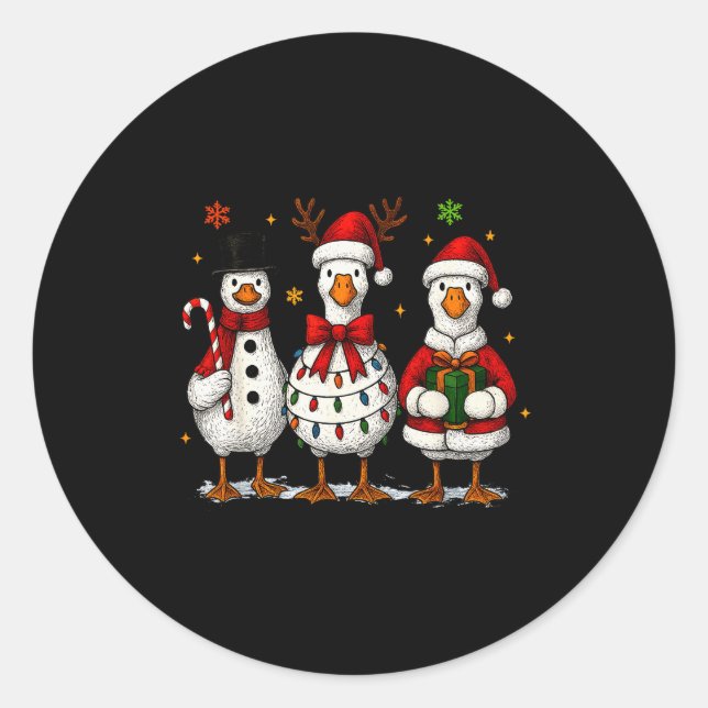 Funny Silly Goose Merry Christmas Lights Goose Xma Classic Round Sticker (Front)