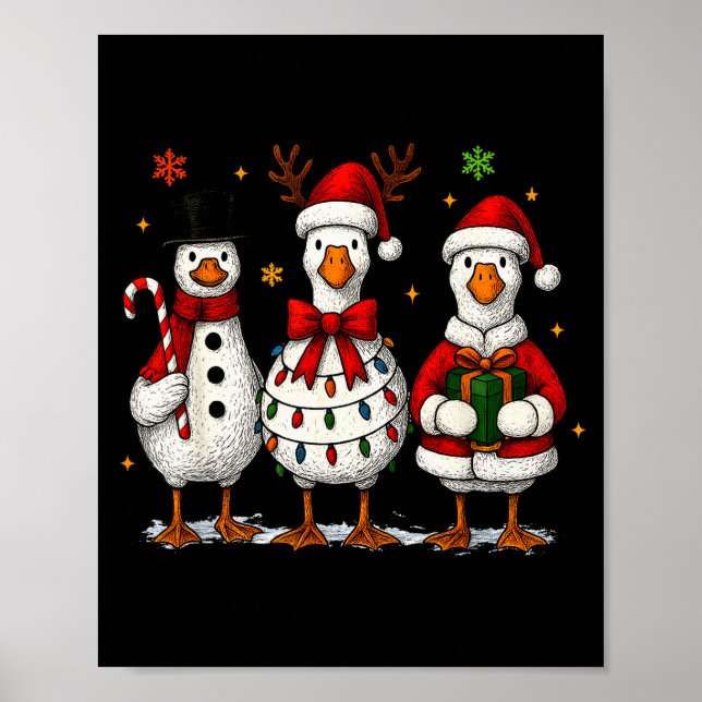 Funny Silly Goose Merry Christmas Lights Goose Xma Poster (Front)