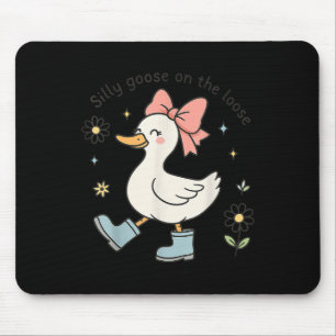 Funny Silly Goose On The Loose Cute Bow Rain Boots Mouse Pad