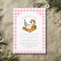 Funny Silly Goose Picnic Pink Gingham Baby Shower