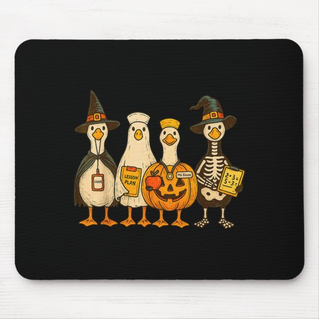 Funny Silly Goose Teacher Halloween Trick Or Teach Mouse Pad (Front)