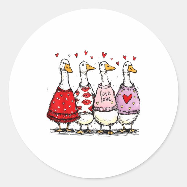 Funny Silly Goose Valentine Trendy Valentine's Day Classic Round Sticker (Front)