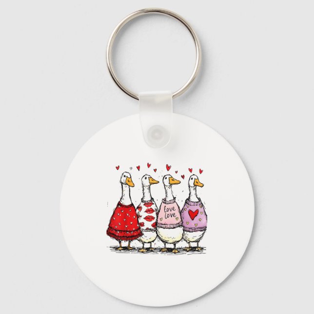 Funny Silly Goose Valentine Trendy Valentine's Day Key Ring (Front)