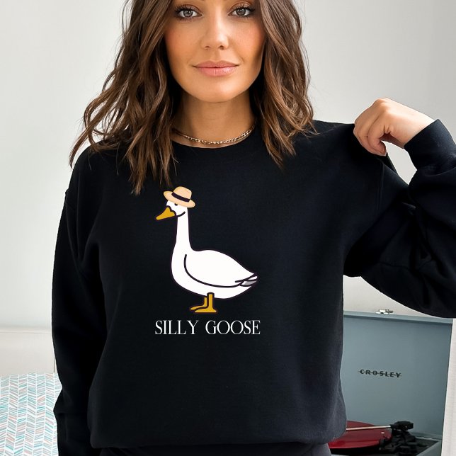 Funny Silly Goose With Hat Black  Sweatshirt (Creator Uploaded)