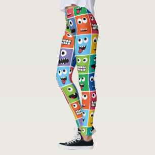 Funny Silly Monsters Pattern Colourful Monster Leggings