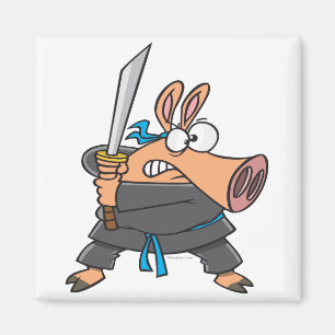 funny silly ninja karate pig piggy cartoon magnet